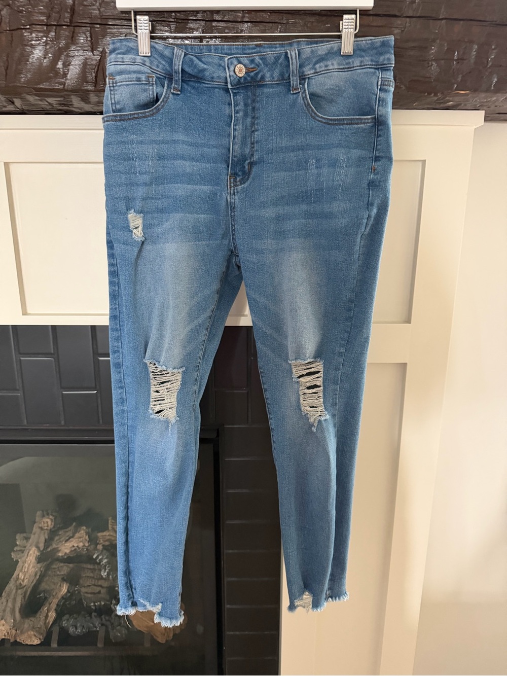 Women's Light Blue Straight Leg Distressed Jeans